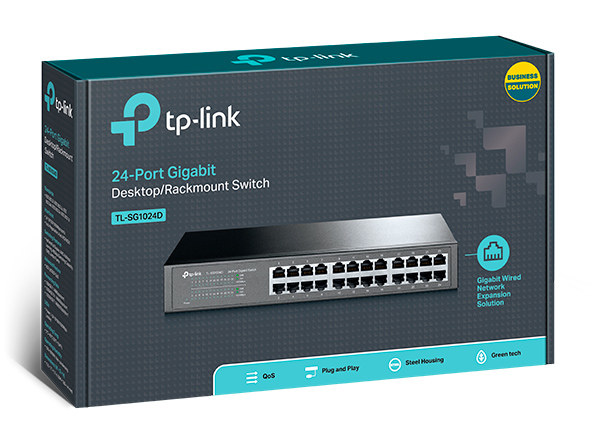 SWITCH TP-LINK SG1024D | 24 PUERTOS | GIGABIT | CON SOPORTES PARA RACK | CAJA METALICA