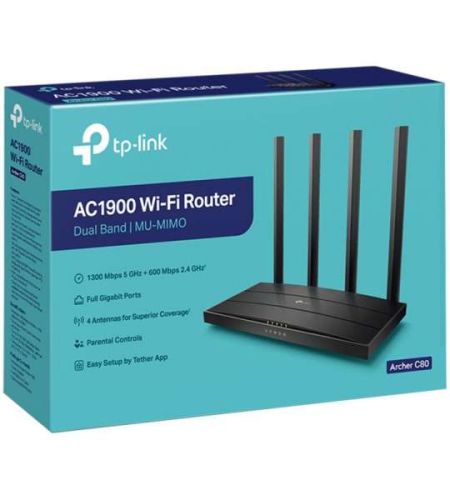 ROUTER TP-LINK ARCHER C80 AC1900 | Dual Band 2.4GHz y 5GHz | Gigabit | MU-MIMO