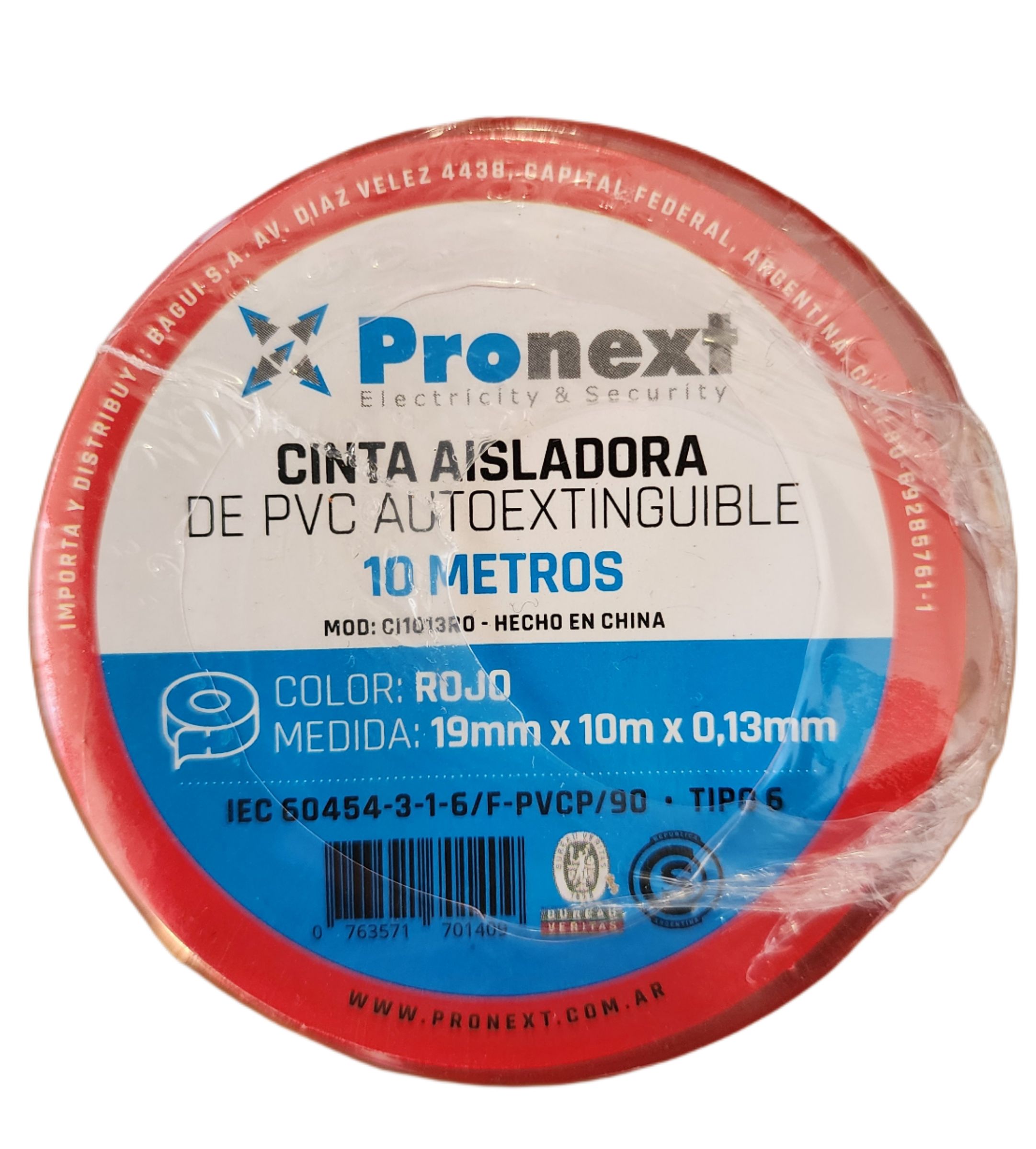 CINTA AISLADORA PRONEXT ROJO 10 METROS 0.13MM-19MM  CI1013RO	