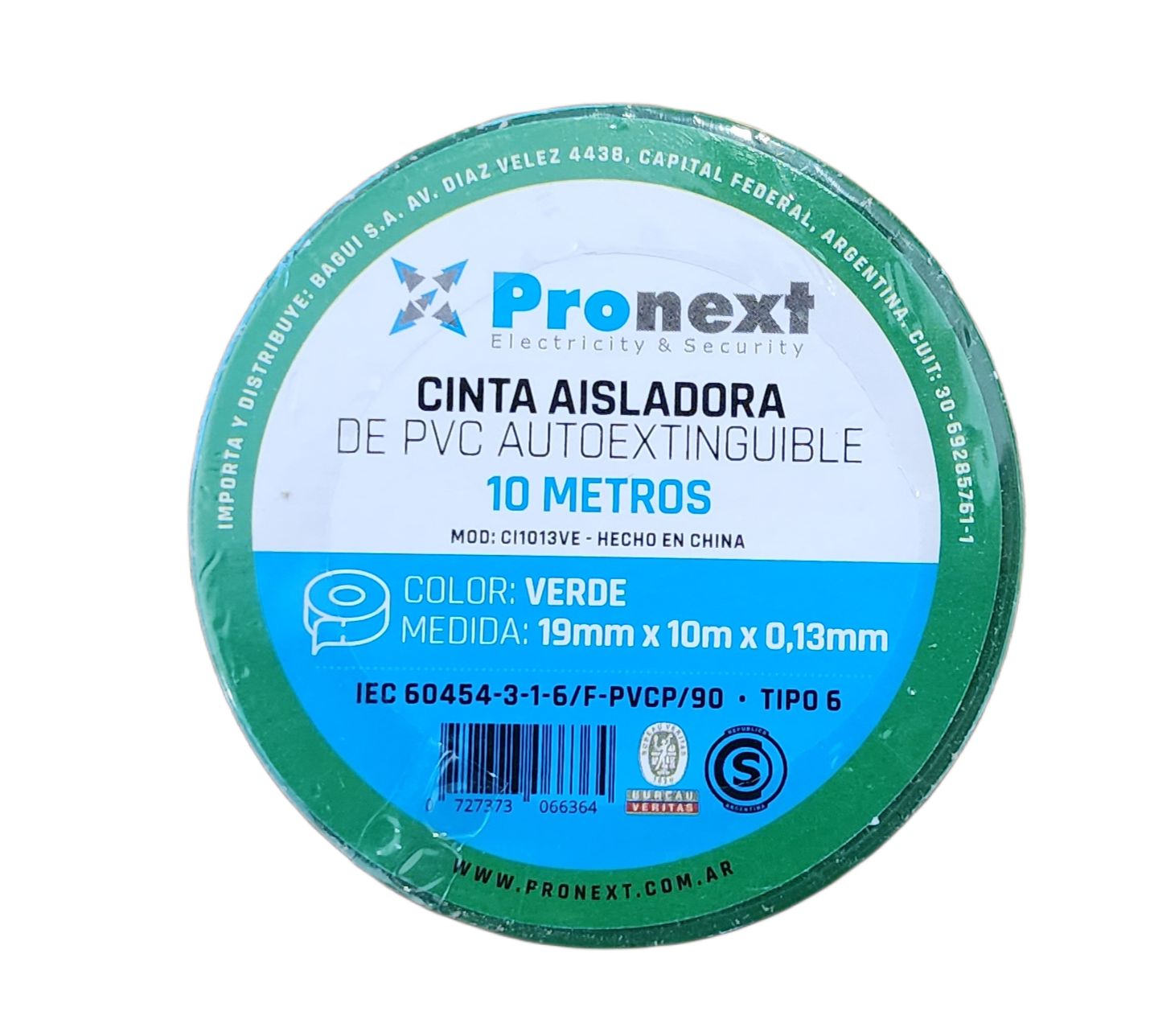 CINTA AISLADORA PRONEXT VERDE 10 METROS 0.13MM-19MM CI1013VE	