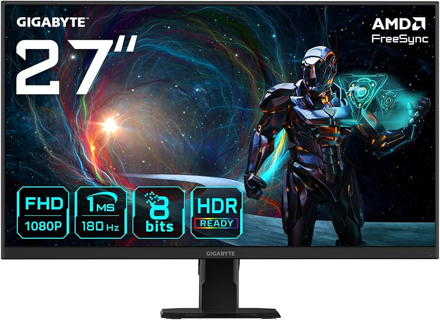  GIGABYTE GS27FA AR1 | PANTALLA 27 FHD 1920X1080 | PANEL IPS | FRECUENCIA 180HZ (OC 190HZ) | TIEMPO RESPUESTA 1MS MPRT | AMD FREESYNC | COBERTURA 105% SRGB | HDR READY | BAJO PARPADEO