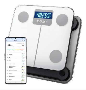 BALANZA DIGITAL SMART NOGA NG-B01 BLANCO  HASTA 180KG | SENSORES | APP INFORMACIóN DE MASA MUSCULAR, GRASA CORPORAL, RíTMO CARDíACO E HISTORIAL DE MEDICIóN A TRAVéS DE LA APP