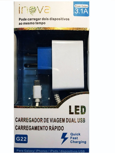 CARGADOR USB 5V A 3.1A + 2 USB INOVA G22