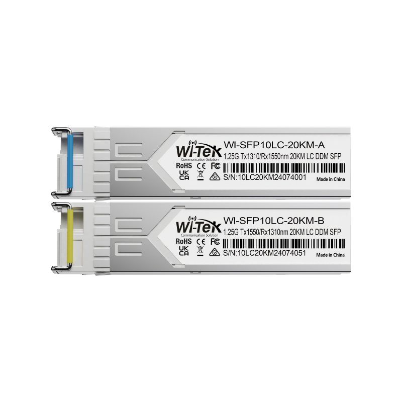 PAR TRANSCEIVER SFP WI-TEK WI-SFP10LC-20KM-A/B TX1310/TX1550 LC DDM | 1.25GB | LC | 20 KM | 1 PELO | MM/SM MONOMODO