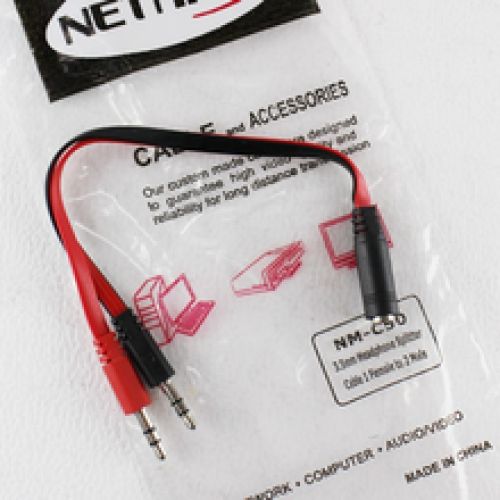 Cable Adaptador Audio 3,5mm Hembra a 2 machos  de Microfono + Auricular Machos NM-C50
