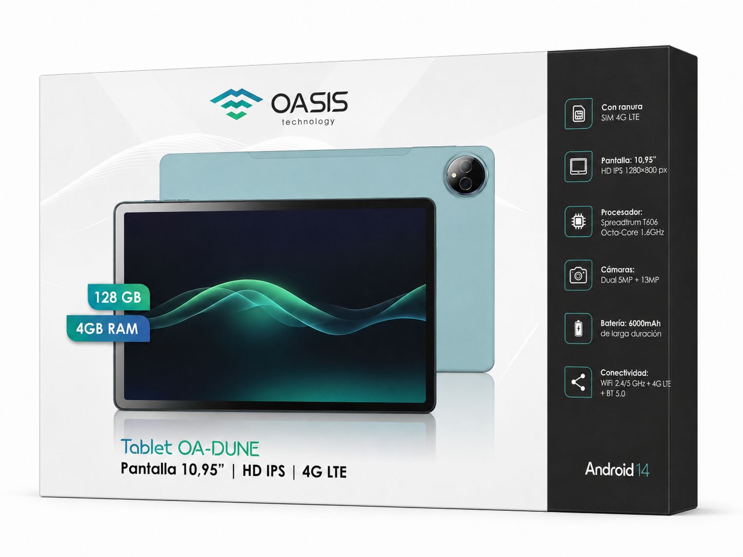 TABLET OASIS-DUNE 10.95 IPS 4GB | 128GB | ANDROID 14 | 4G LTE BATERIA 600MAH