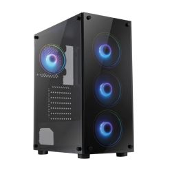 GABINETE MLOGIX OBSIDIAN SIN FUENTE | RGB | MID-TOWER ATX | PANEL LATERAL VIDRIO TEMPLADO | VENTILACIÓN FRONTAL MALLADA | SOPORTE 3 VENTILADORES 120?MM RGB (NO INCLUIDOS) | SOPORTA RADIADOR TOP/	