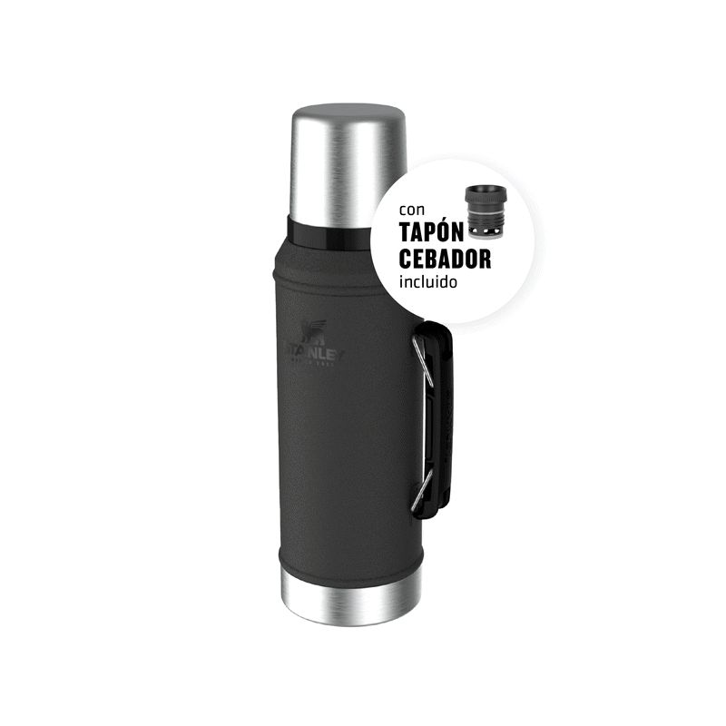 TERMO STANLEY CLASSIC 1 LITRO NEGRO CON TAPON CEBADOR (COPIA)